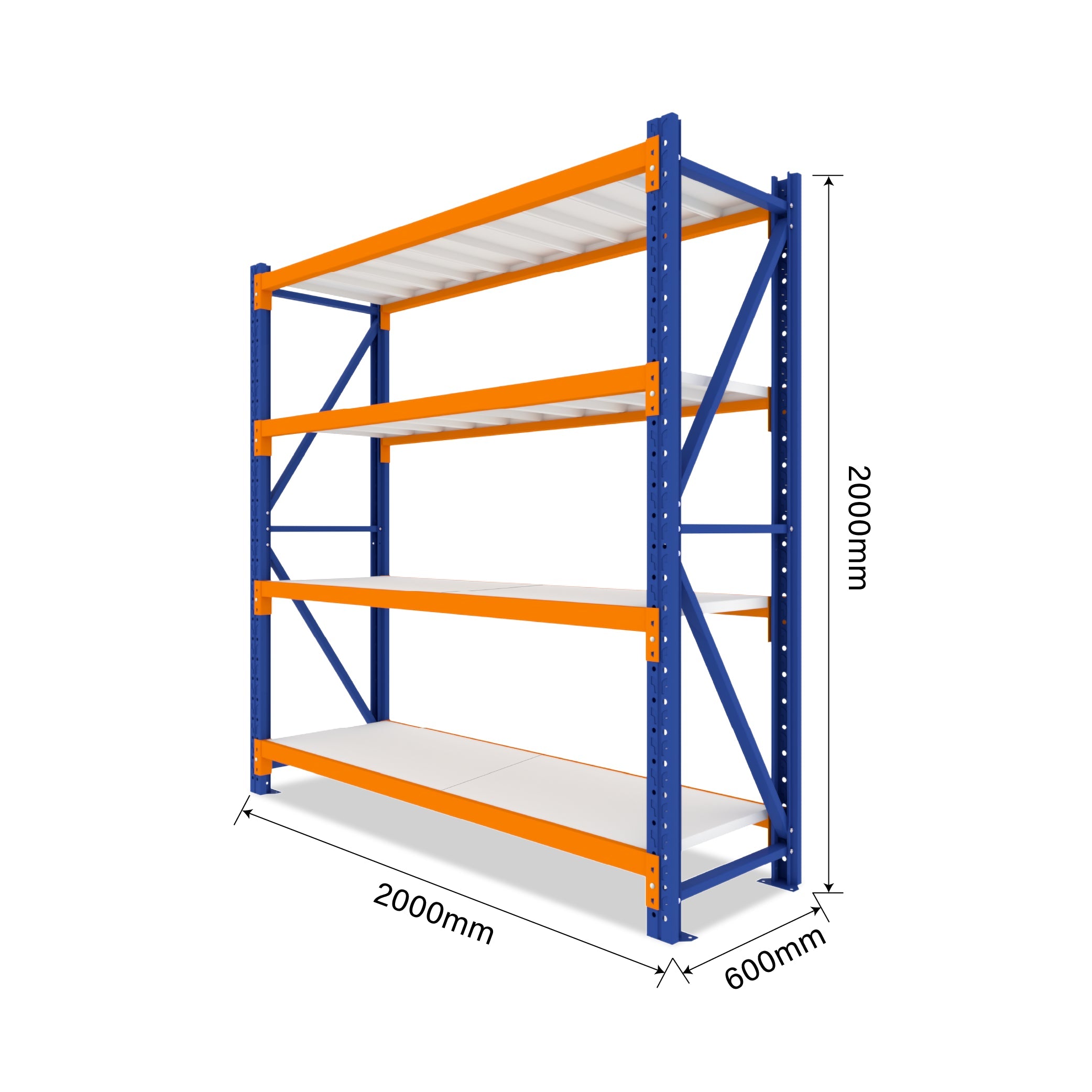 4 Tier Heavy Duty Warehouse Shelving 2000H x 2000L x 600D  Steelmates