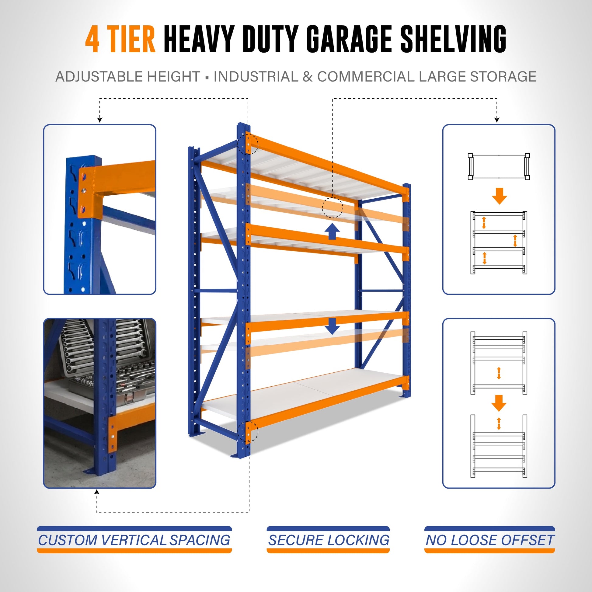 4 Tier Heavy Duty Warehouse Shelving 2000H x 2000L x 600D  Steelmates