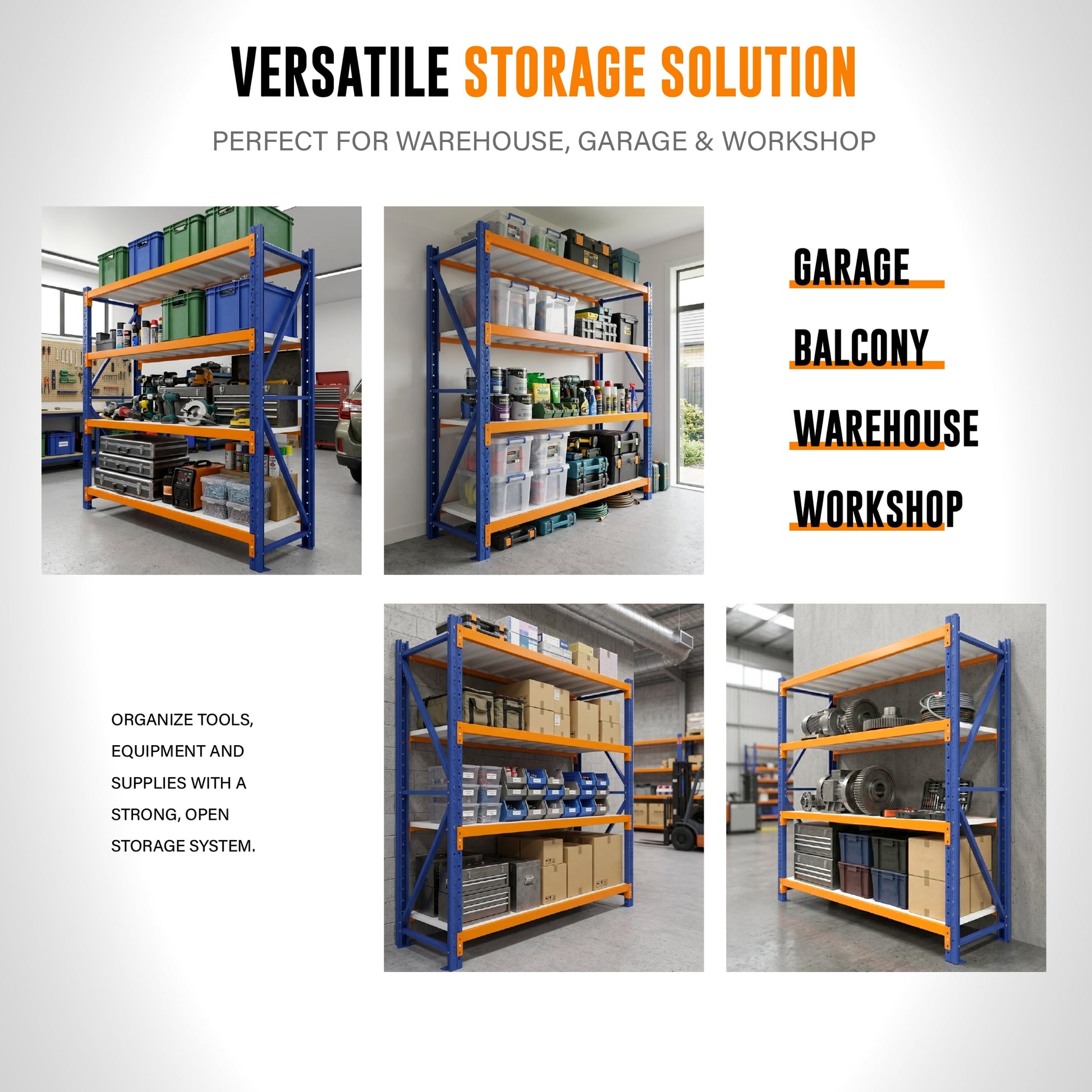 4 Tier Heavy Duty Warehouse Shelving 2000H x 2000L x 600D  Steelmates