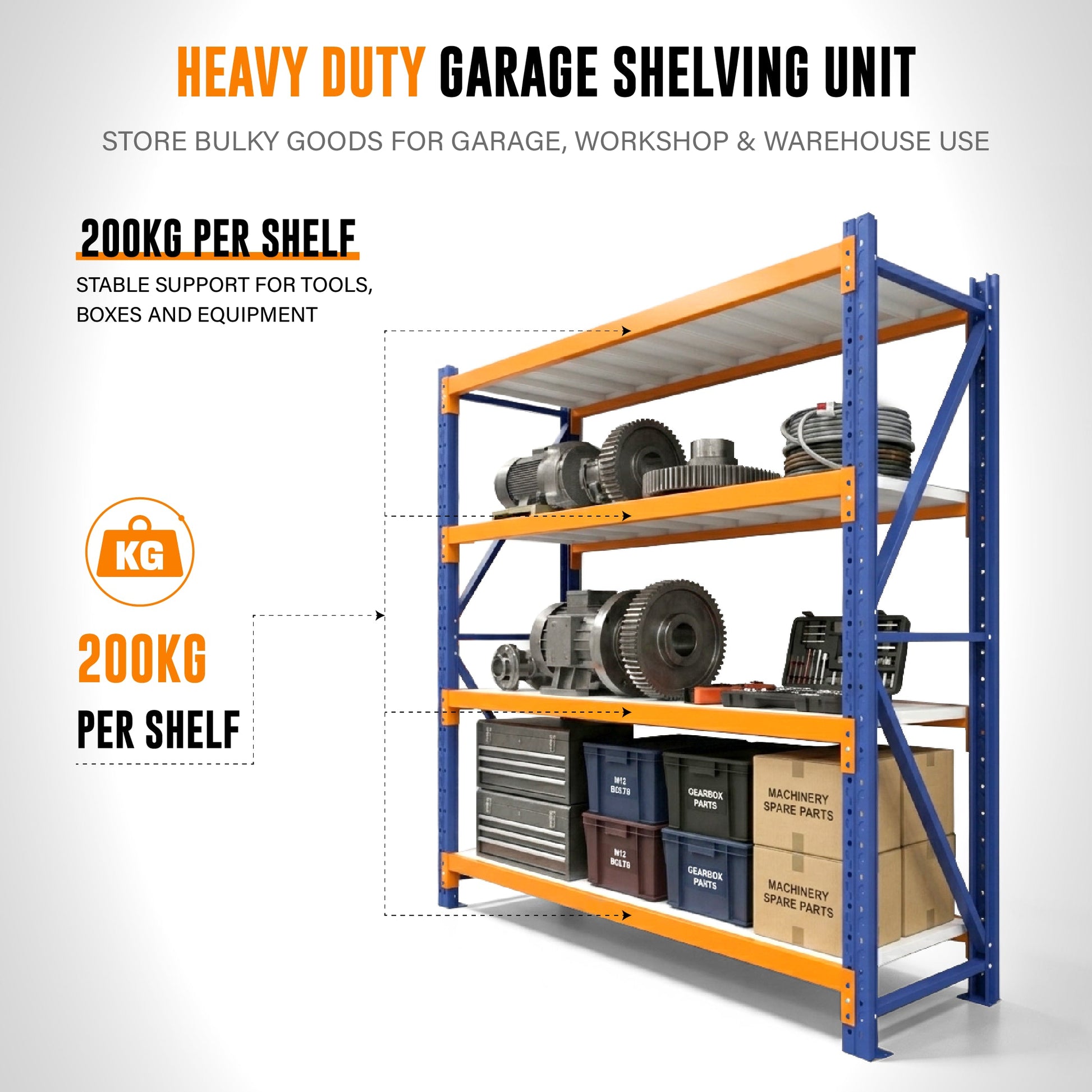 4 Tier Heavy Duty Warehouse Shelving 2000H x 2000L x 600D  Steelmates