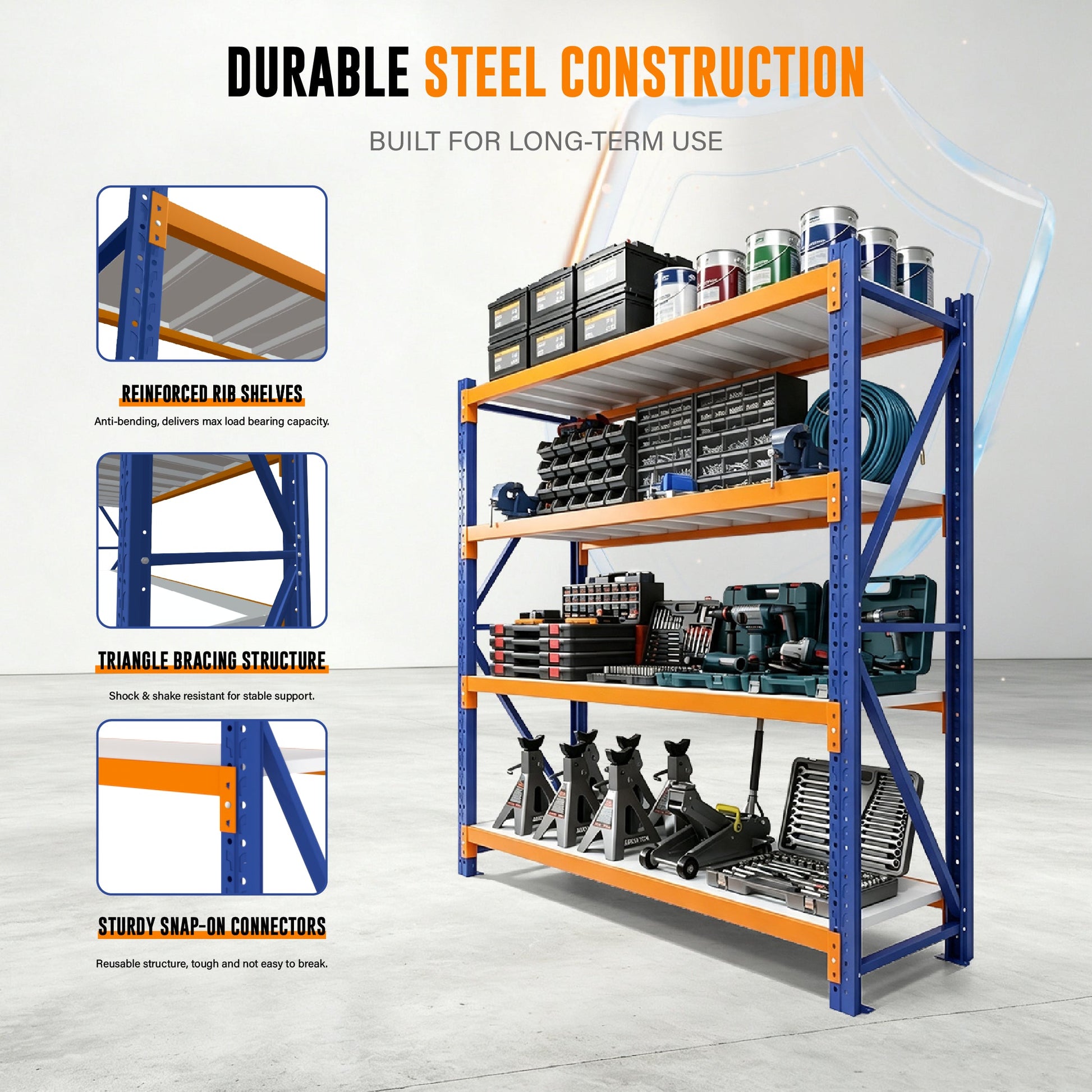 4 Tier Heavy Duty Warehouse Shelving 2000H x 2000L x 600D  Steelmates
