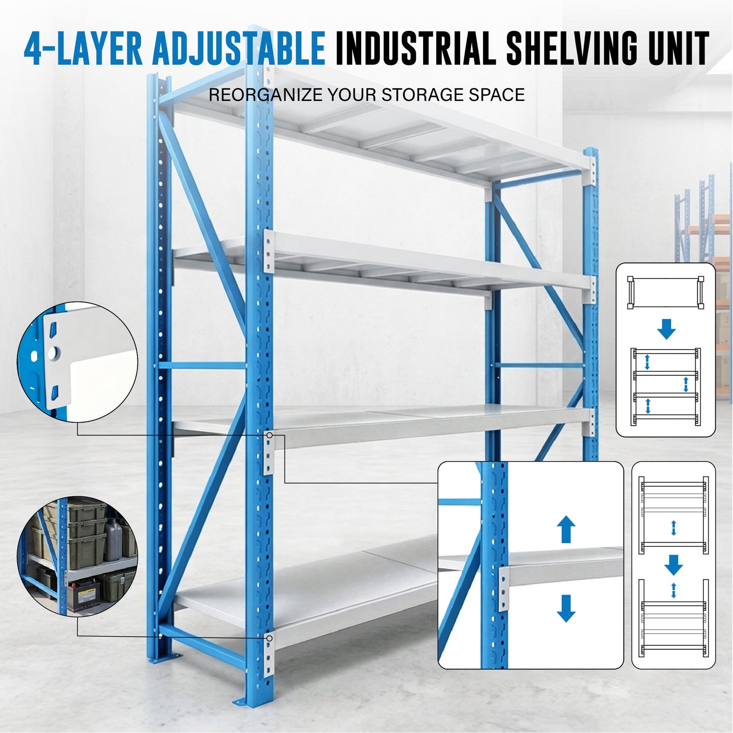4 Tiers 5.795m x 2m x 0.5m Storage Shelving  Steelmates