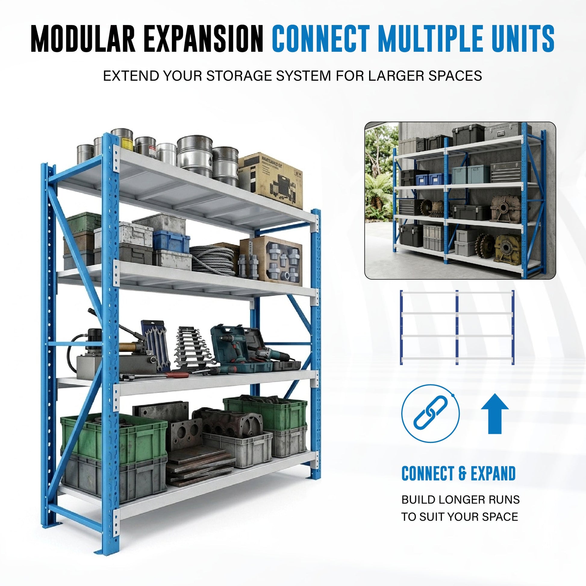 4 Tiers 5.795m x 2m x 0.5m Storage Shelving  Steelmates