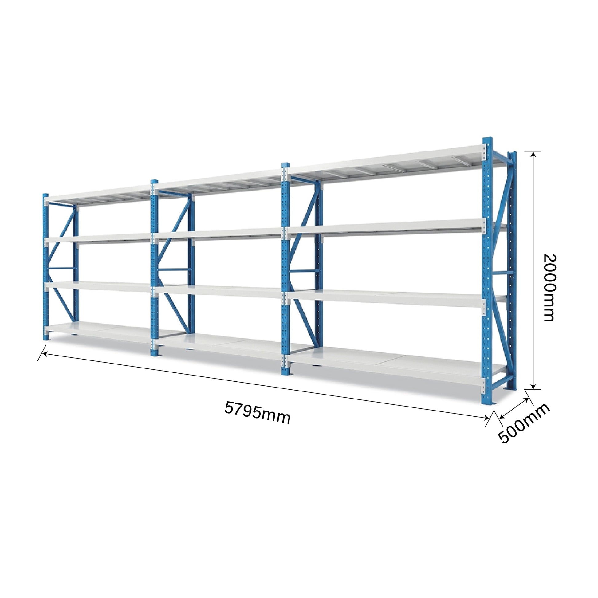 4 Tiers 5.795m x 2m x 0.5m Storage Shelving  Steelmates