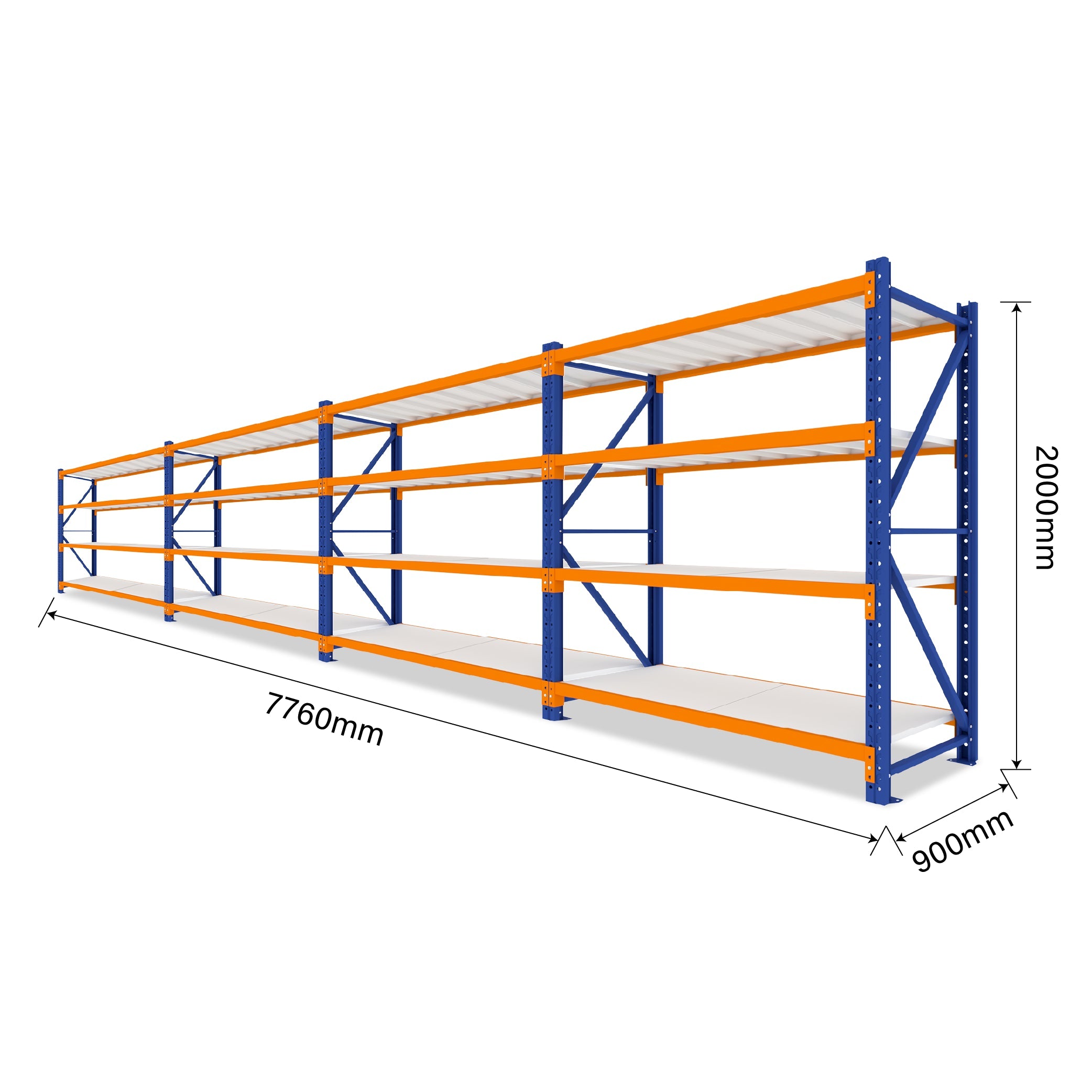 Extra Wide Four Bay Heavy Duty Shelving 7760 L x 2000 H x 900 D  Steelmates