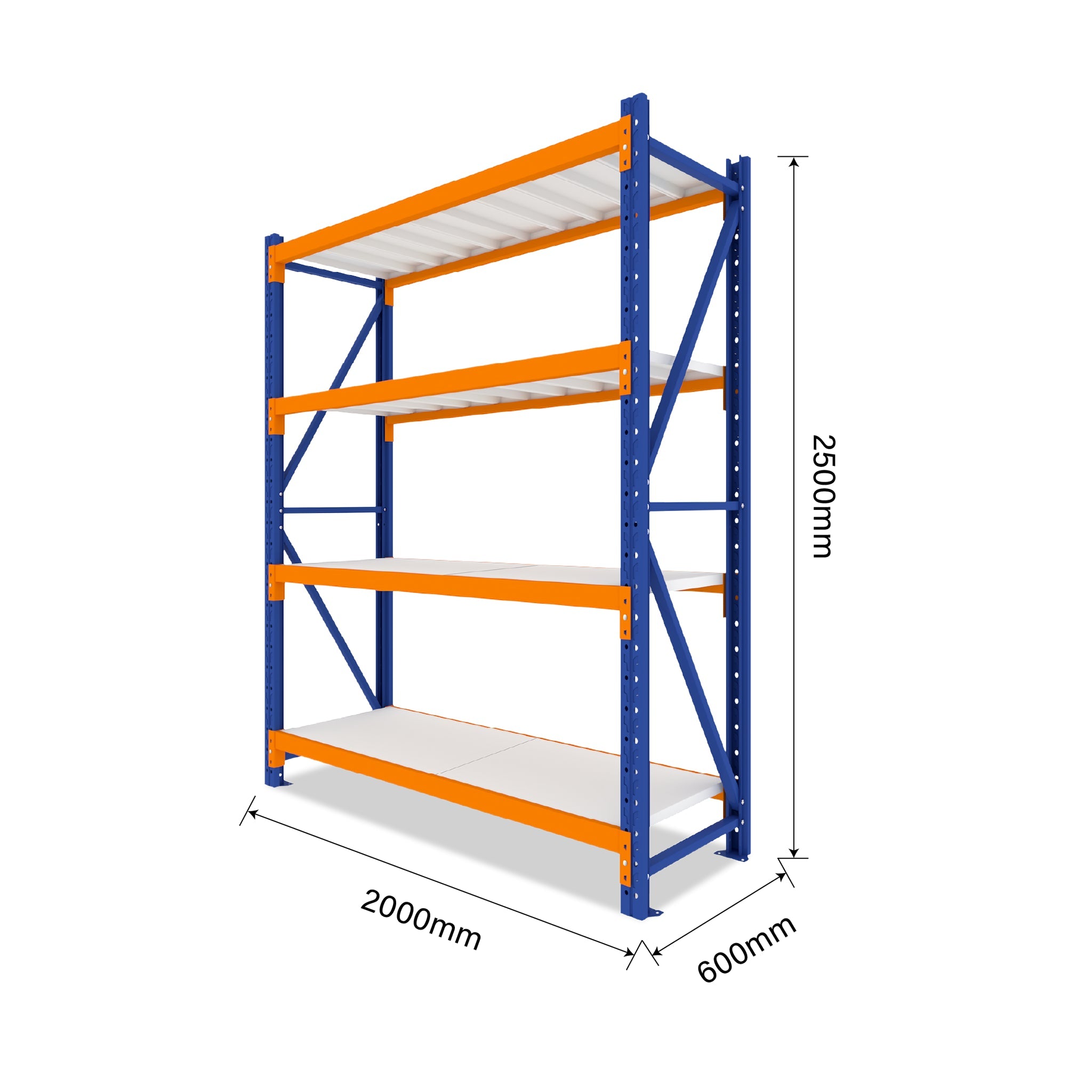 2.5M Tall Single Bay Heavy Duty Shelving 2000L X 2500H X 600D  Steelmates