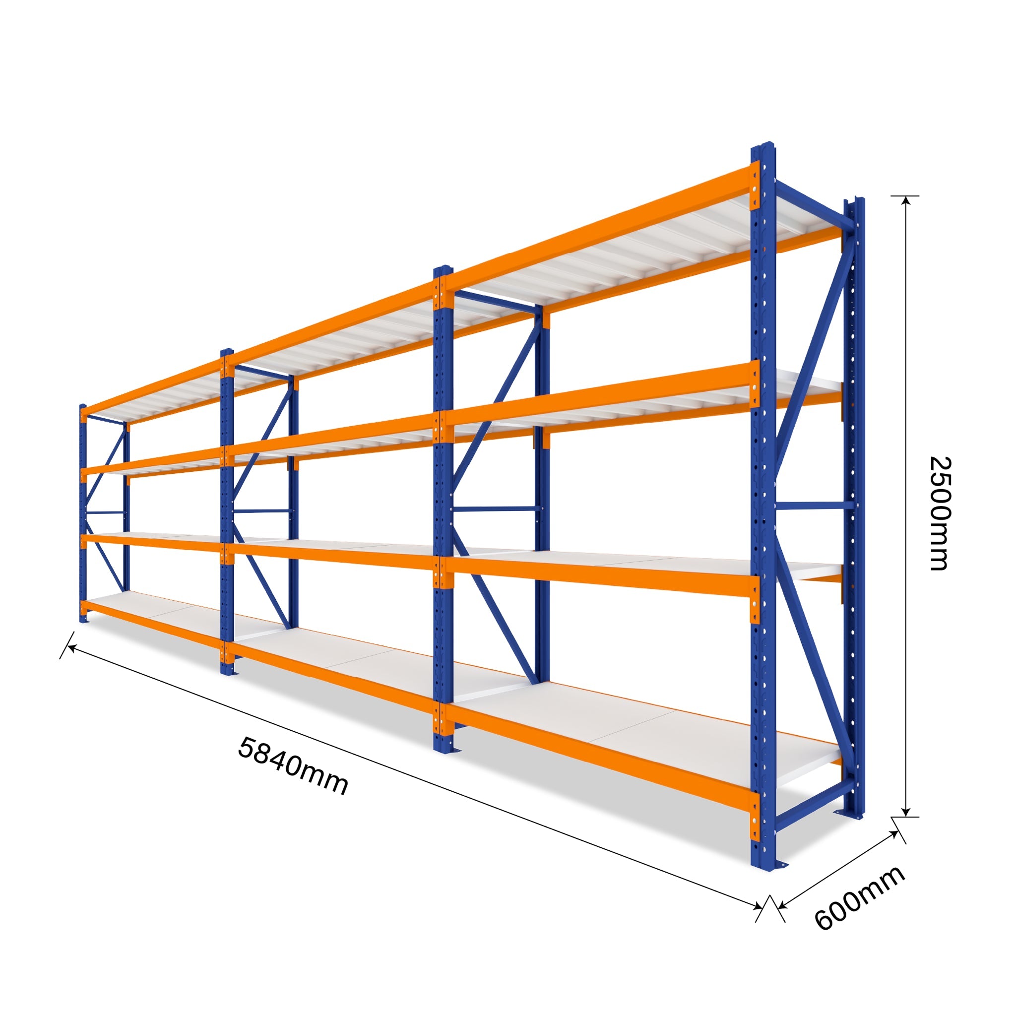 2.5M Tall Triple Bay Heavy Duty Shelving 5840 L x 2500 H x 600 D  Steelmates