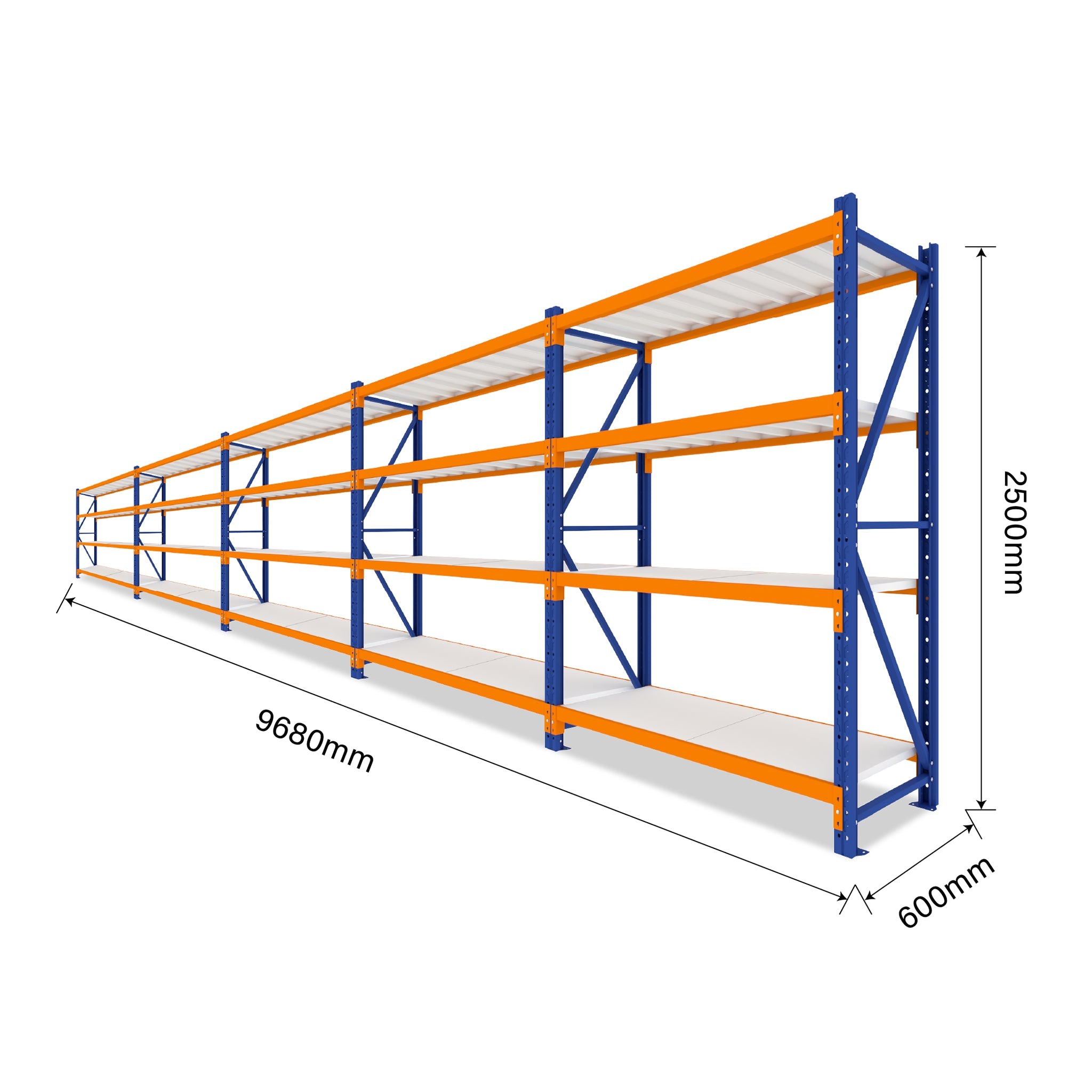 2.5M Five Bay Heavy Duty Shelving 9680 L X 2500H X 600D  Steelmates
