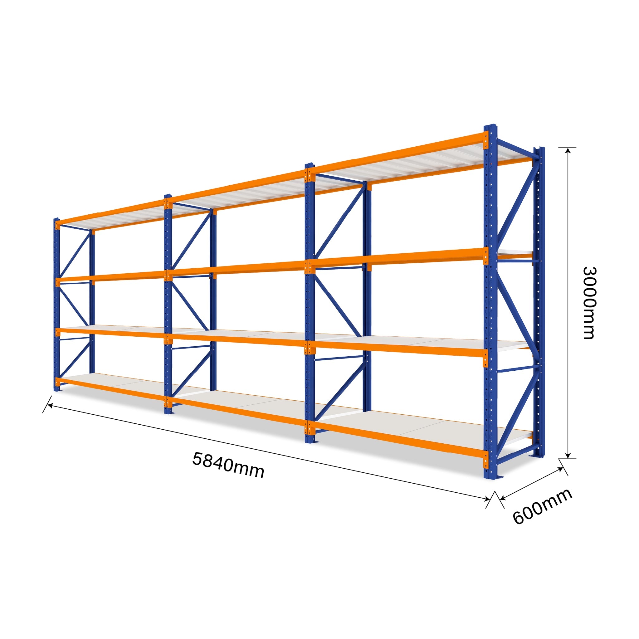 3.0M Tall Triple Bay heavy duty shelving 5840L X 3000H X 600D  Steelmates