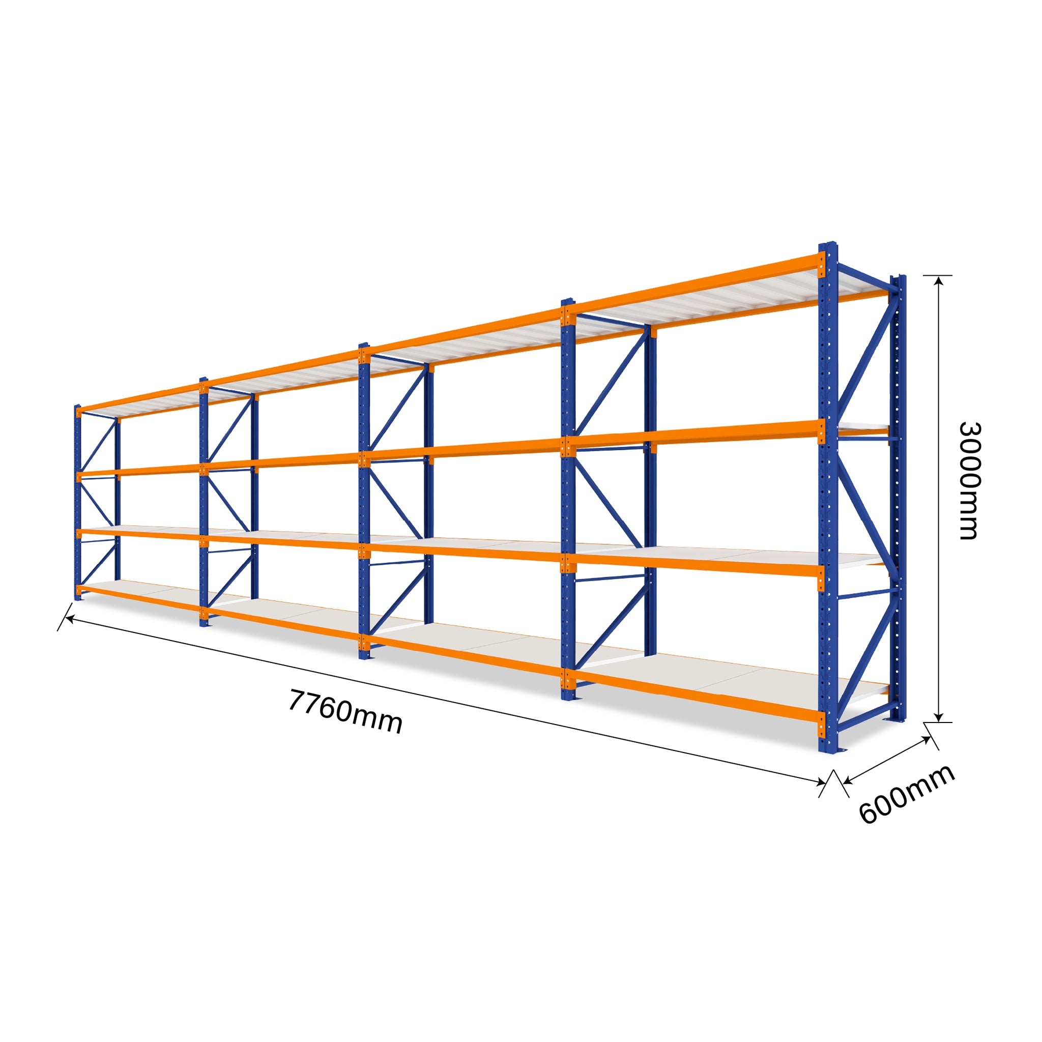 3.0M Tall Four Bay Heavy Duty Shelving 7760L X 3000H X 600D  Steelmates
