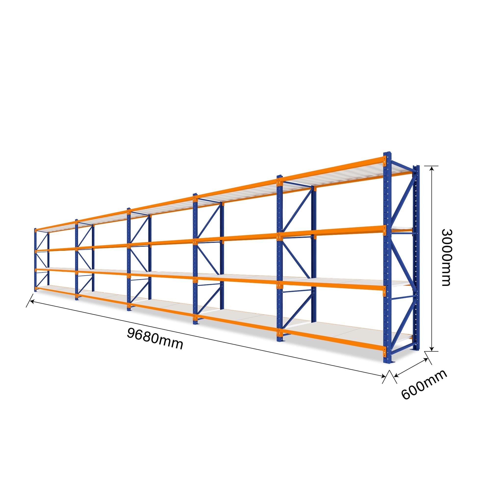 3.0M Tall Five Bay Heavy Duty Shelving 9680L X 3000H X 600D  Steelmates