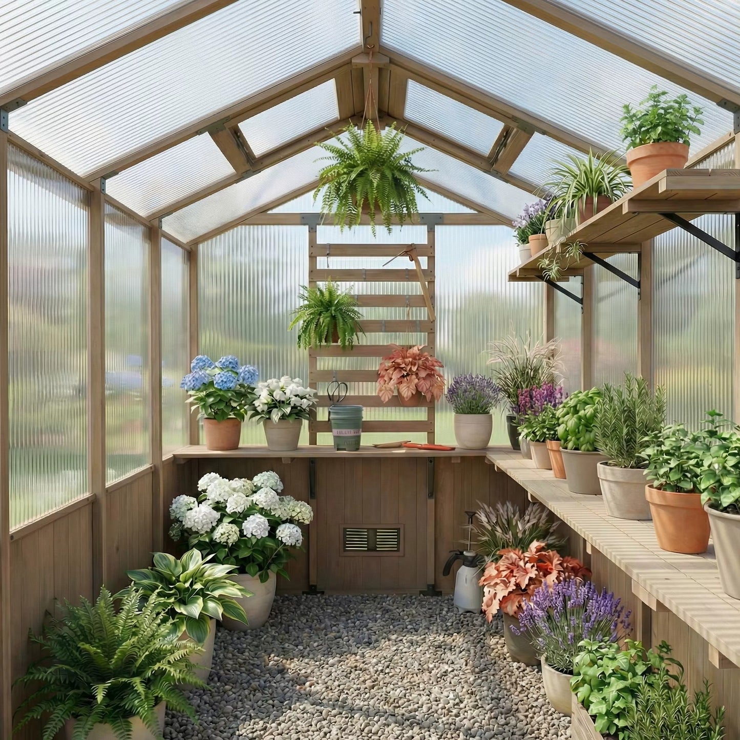 Cedar Wood Garden Greenhouse, Polycarbonate Plant House with Steel Frame  Steelmates