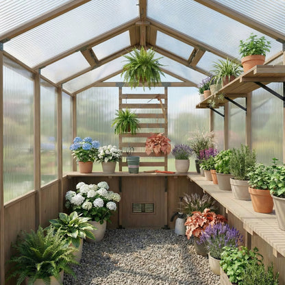 Cedar Wood Garden Greenhouse, Polycarbonate Plant House with Steel Frame  Steelmates
