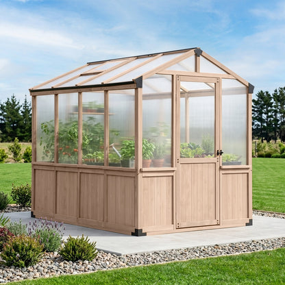 Cedar Wood Garden Greenhouse, Polycarbonate Plant House with Steel Frame  Steelmates