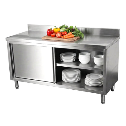 Stainless Steel Kitchen Bench with Sliding Doors Cabinet 1200x600x850mm  Steelmates