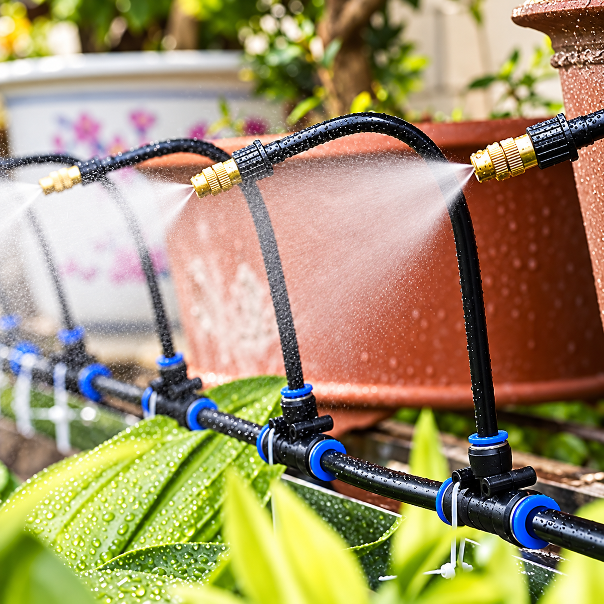 Adjustable Misting Irrigation System Kit  PU Hose Garden Spray Cooling & Humidifying Set  Steelmates