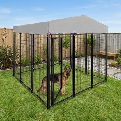 Dog Run Enclosure Animal Hutch Metal with Roof Cover 1.9m Wide  Steelmates