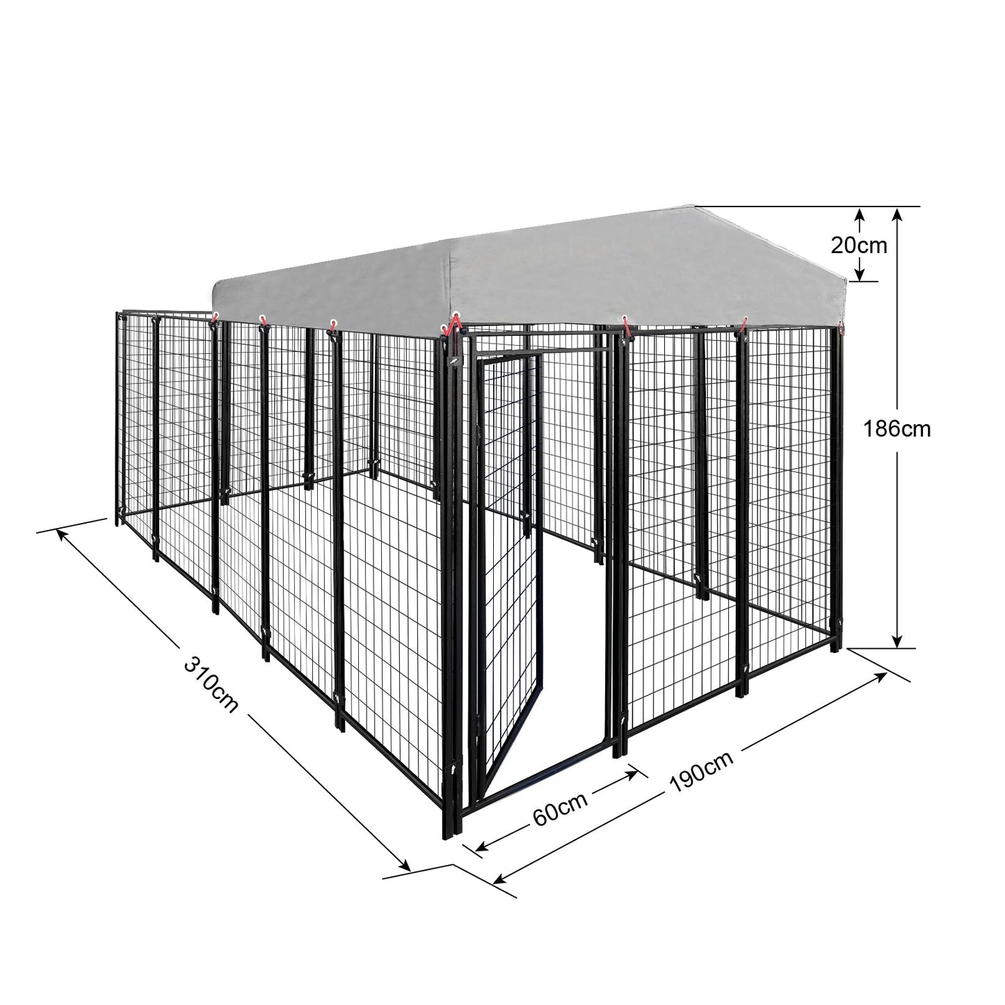 Dog Run Enclosure Animal Hutch Metal with Roof Cover 1.9m Wide  Steelmates