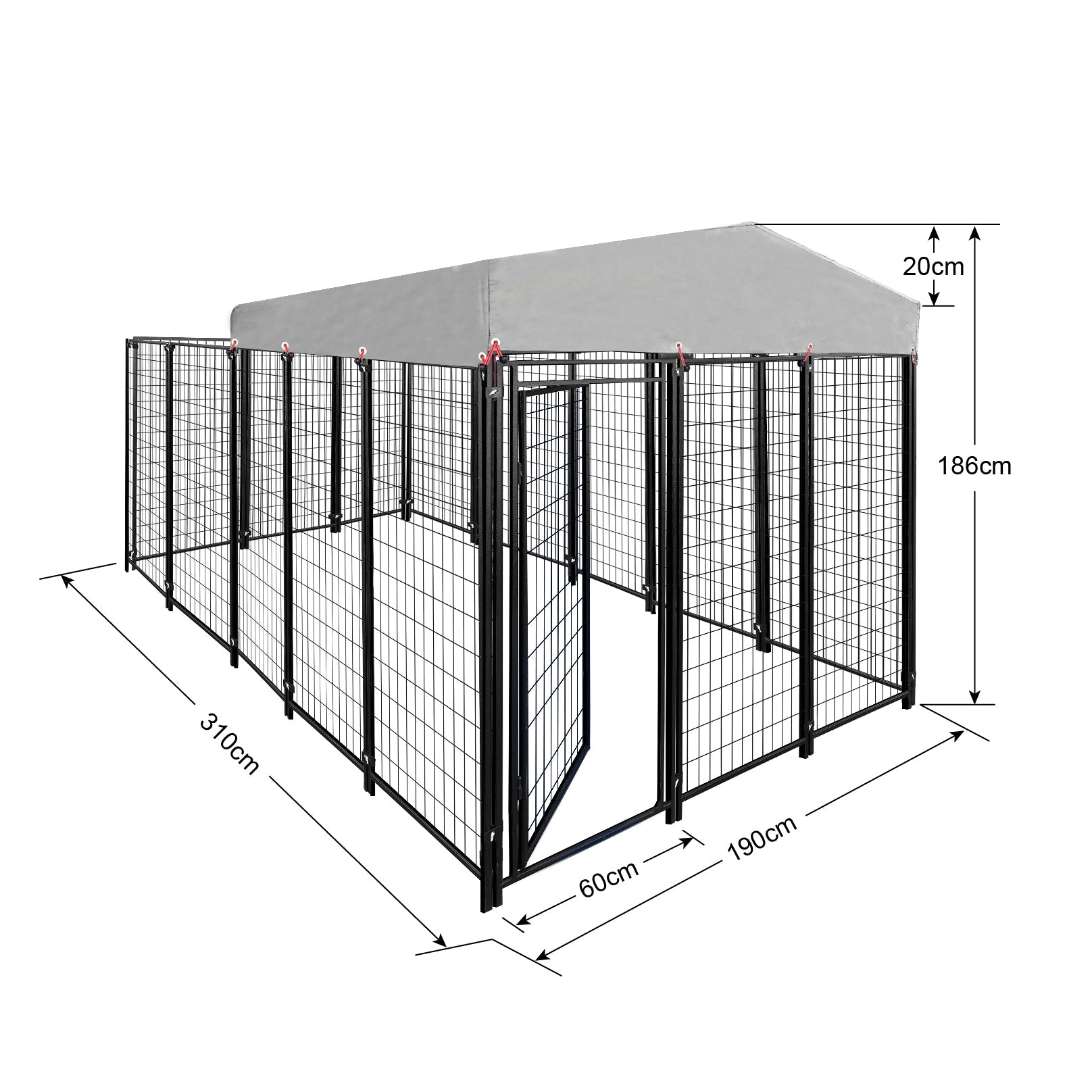 Dog Run Enclosure Animal Hutch Metal with Roof Cover 1.9m Wide  Steelmates