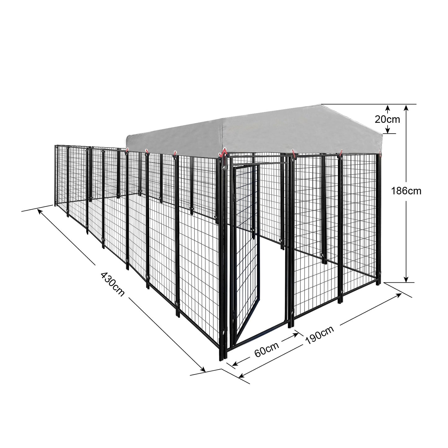 Dog Run Enclosure Animal Hutch Metal with Roof Cover 1.9m Wide  Steelmates