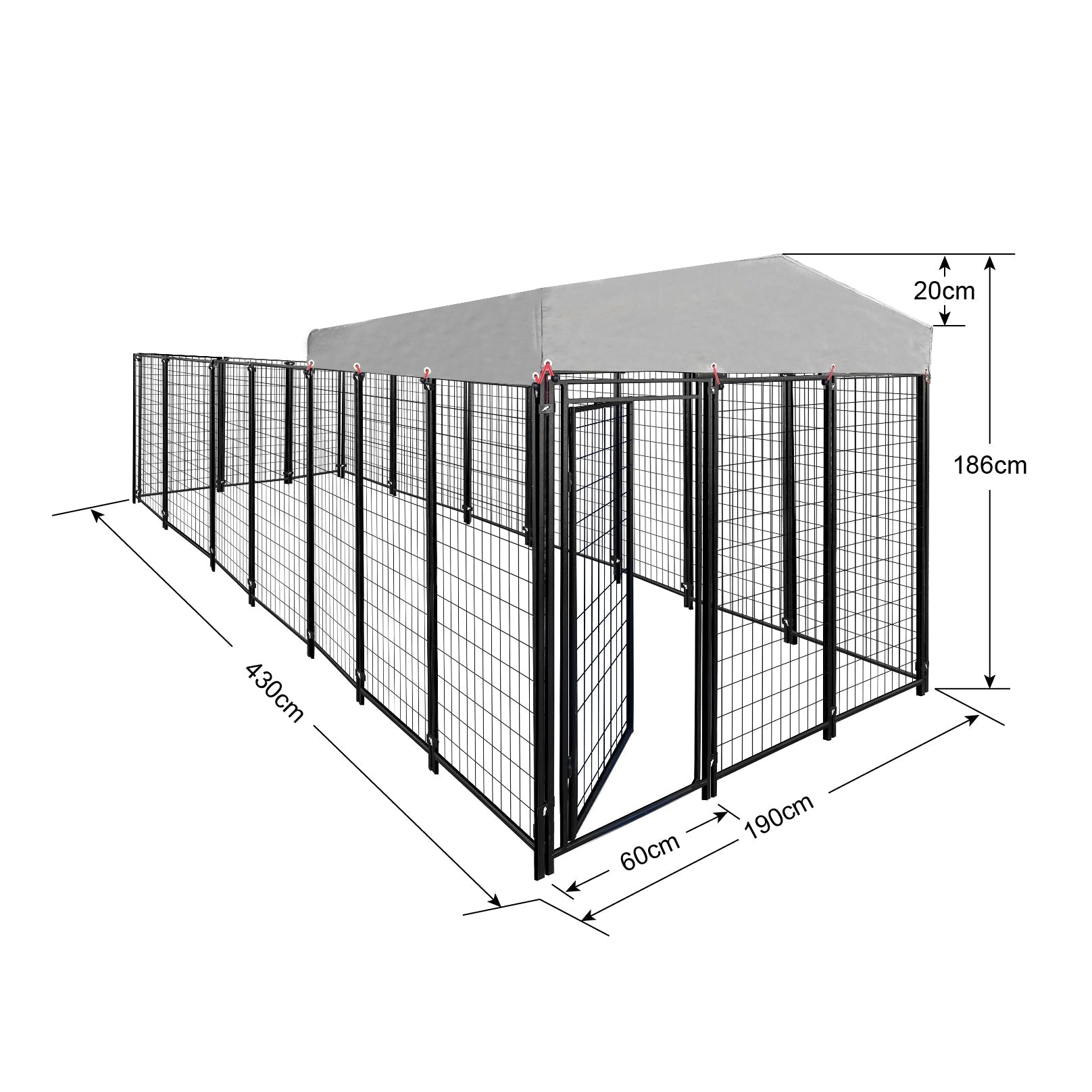 Dog Run Enclosure Animal Hutch Metal with Roof Cover 1.9m Wide  Steelmates
