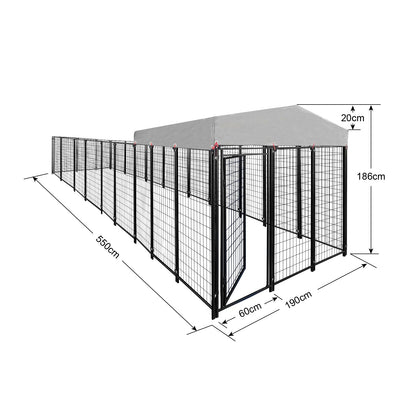 Dog Run Enclosure Animal Hutch Metal with Roof Cover 1.9m Wide  Steelmates
