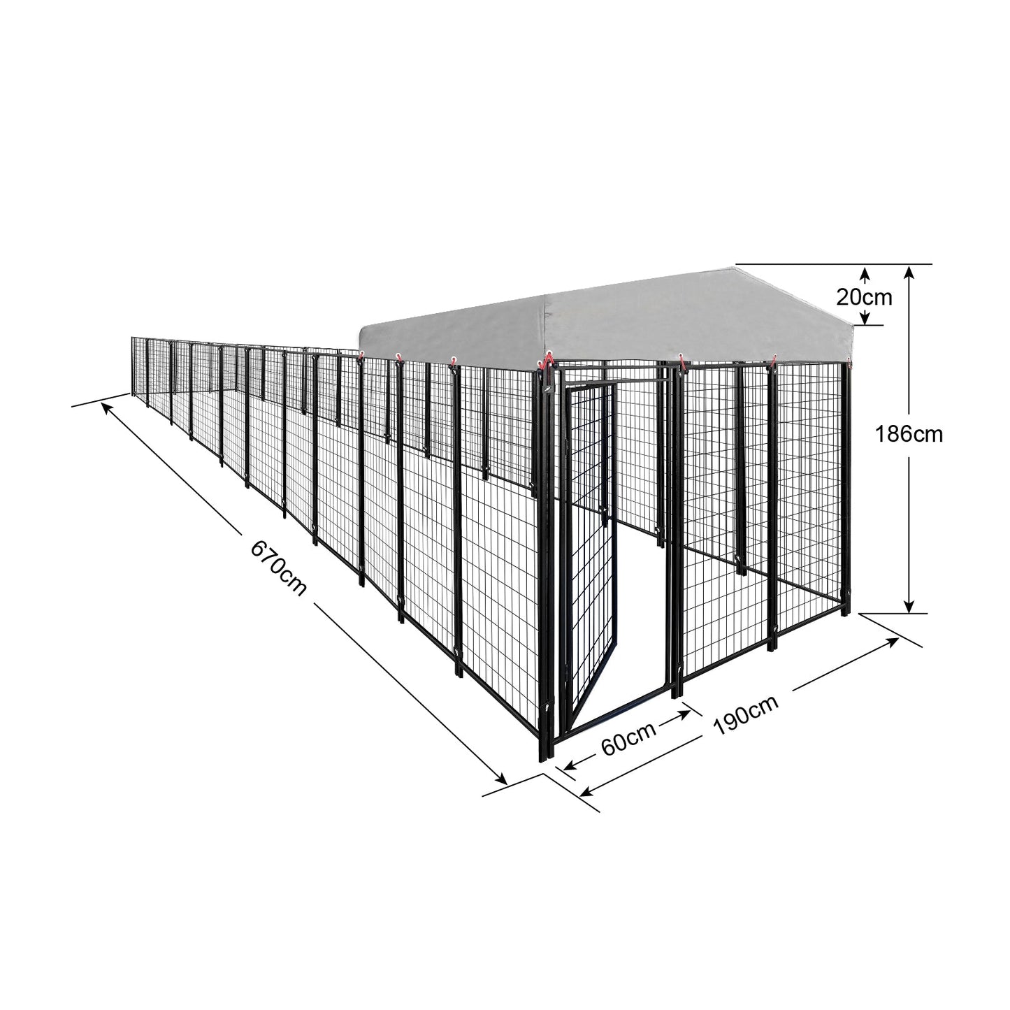Dog Run Enclosure Animal Hutch Metal with Roof Cover 1.9m Wide  Steelmates