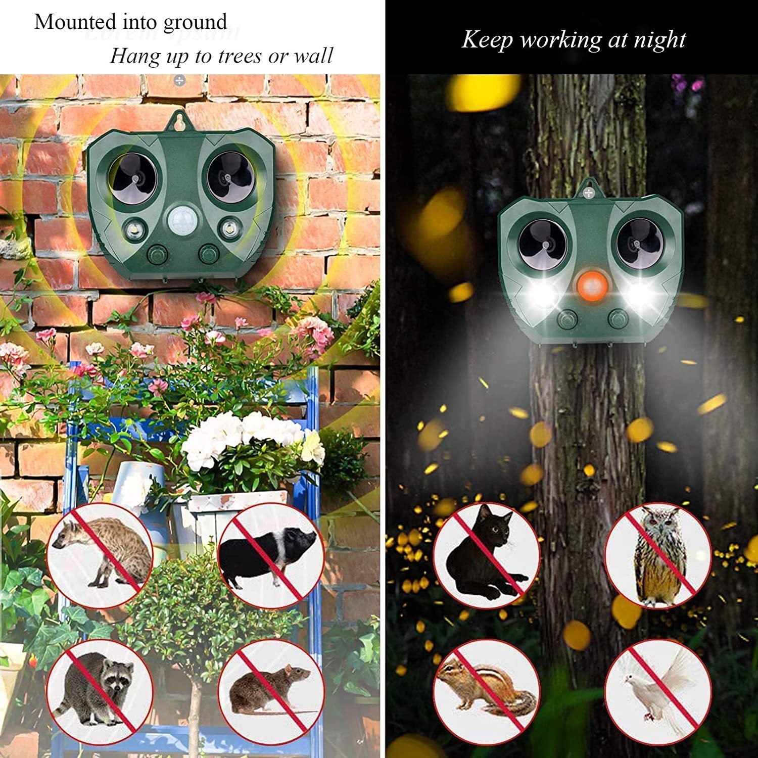 Solar Ultrasonic Animal Repeller with PIR Sensor & Flashing LED Lights  Steelmates