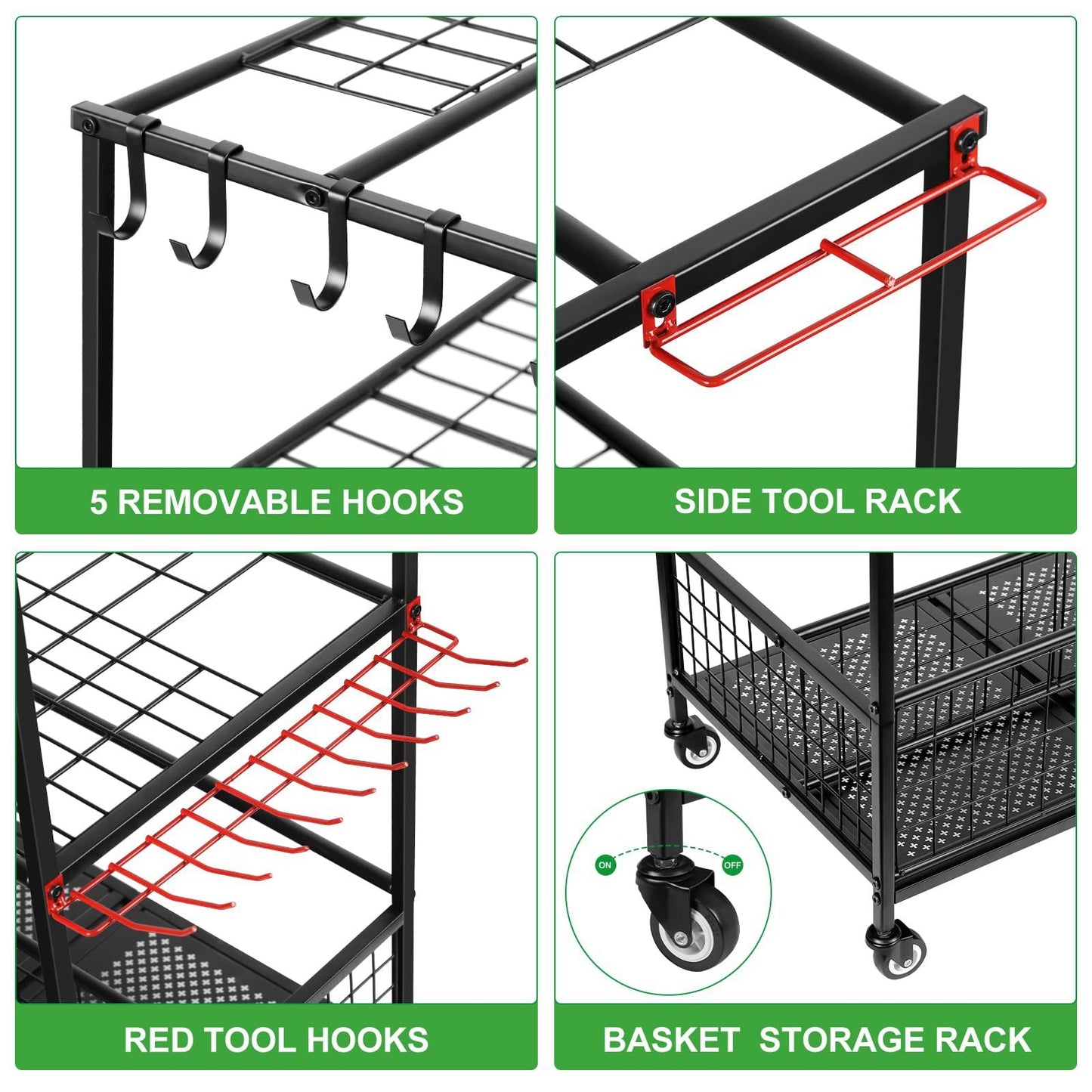 Garden Tool Storage Organizer with Wheels – Multi-Function Metal Rack  Steelmates