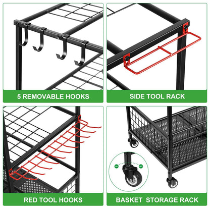 Garden Tool Storage Organizer with Wheels – Multi-Function Metal Rack  Steelmates