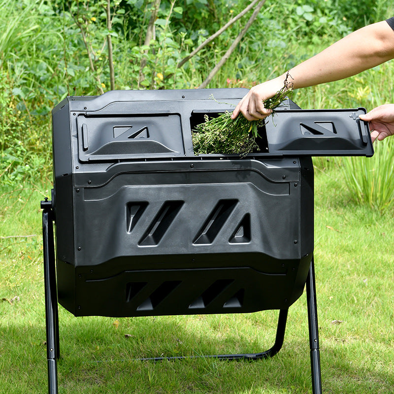 160L Dual-Chamber Outdoor Compost Tumbler Bin Rotating Garden Composting Barrel  Steelmates