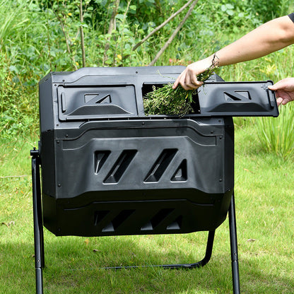 160L Dual-Chamber Outdoor Compost Tumbler Bin Rotating Garden Composting Barrel  Steelmates