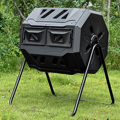 160L Dual-Chamber Outdoor Compost Tumbler Bin Rotating Garden Composting Barrel  Steelmates