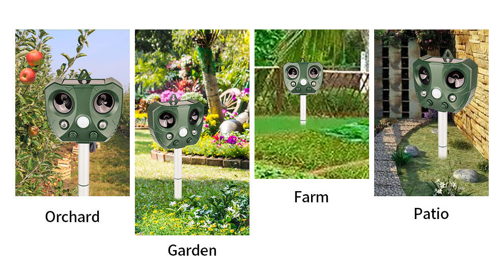 Solar Ultrasonic Animal Repeller with PIR Sensor & Flashing LED Lights  Steelmates