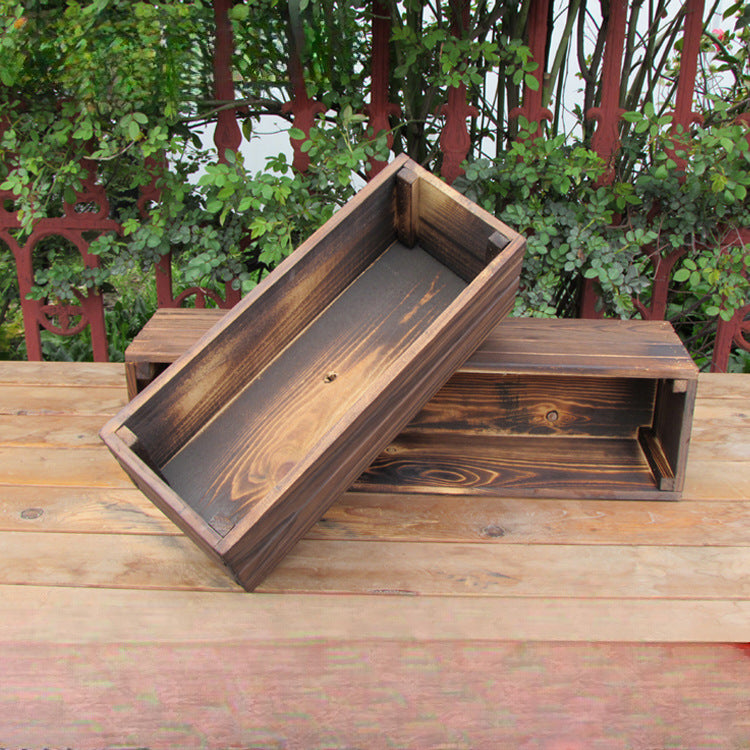 Carbonized Wooden Hanging Planter Box  Steelmates