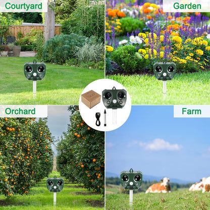 Solar Ultrasonic Animal Repeller with PIR Sensor & Flashing LED Lights  Steelmates