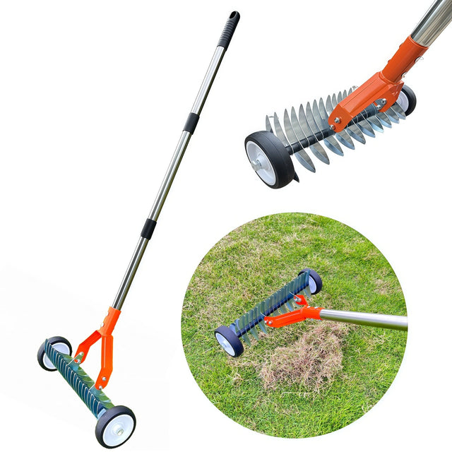 Rolling Lawn Dethatcher Rake with Wheels