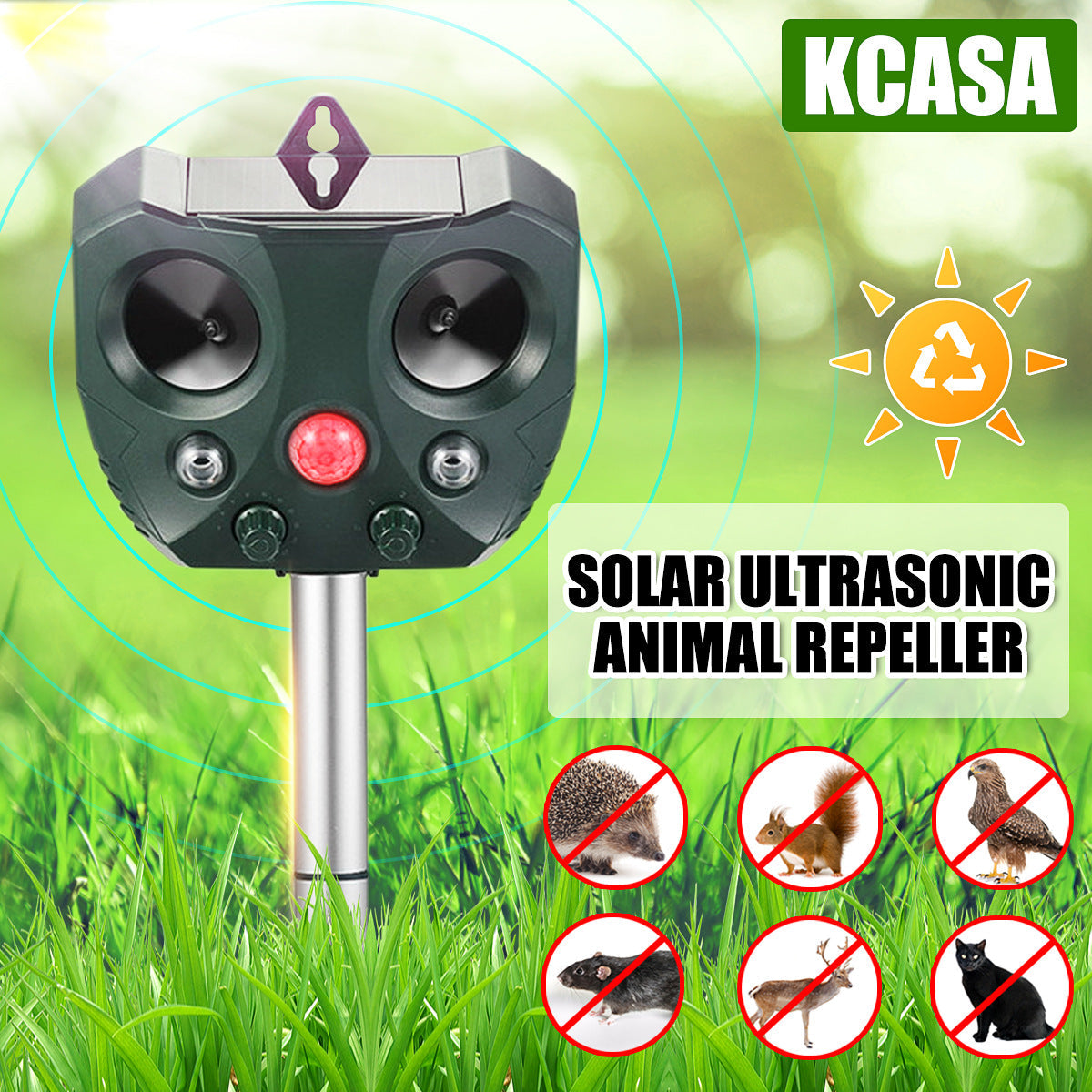 Solar Ultrasonic Animal Repeller with PIR Sensor & Flashing LED Lights  Steelmates