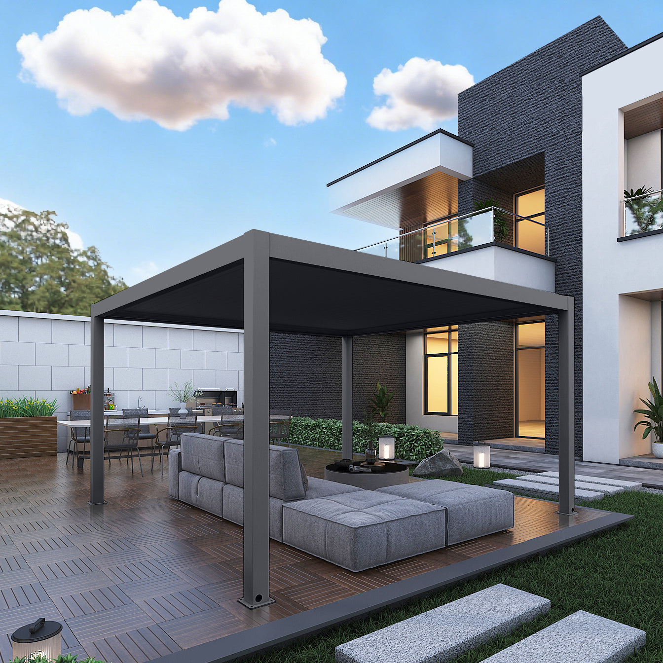 3000 L x 4000 W x 2500 H Louvred Pergola Louvre Roof Dark Grey