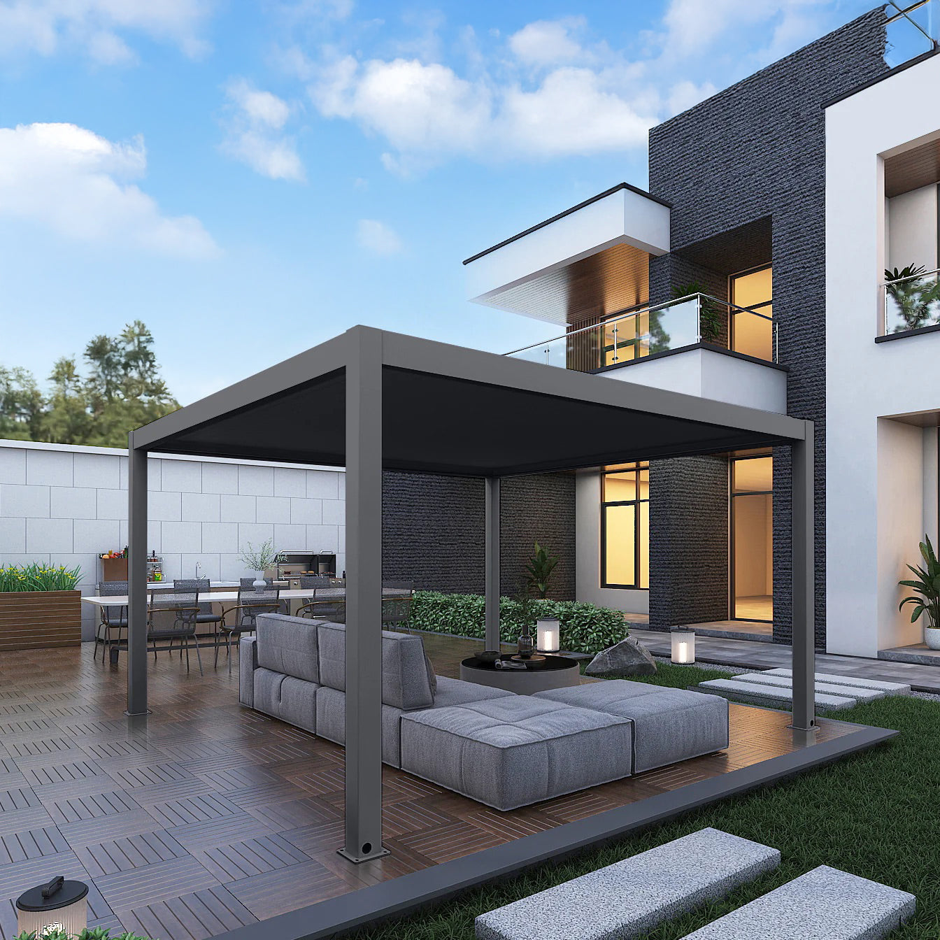 3000 L x 4000 W x 2500 H Louvred Pergola Louvre Roof Dark Grey  Steelmates