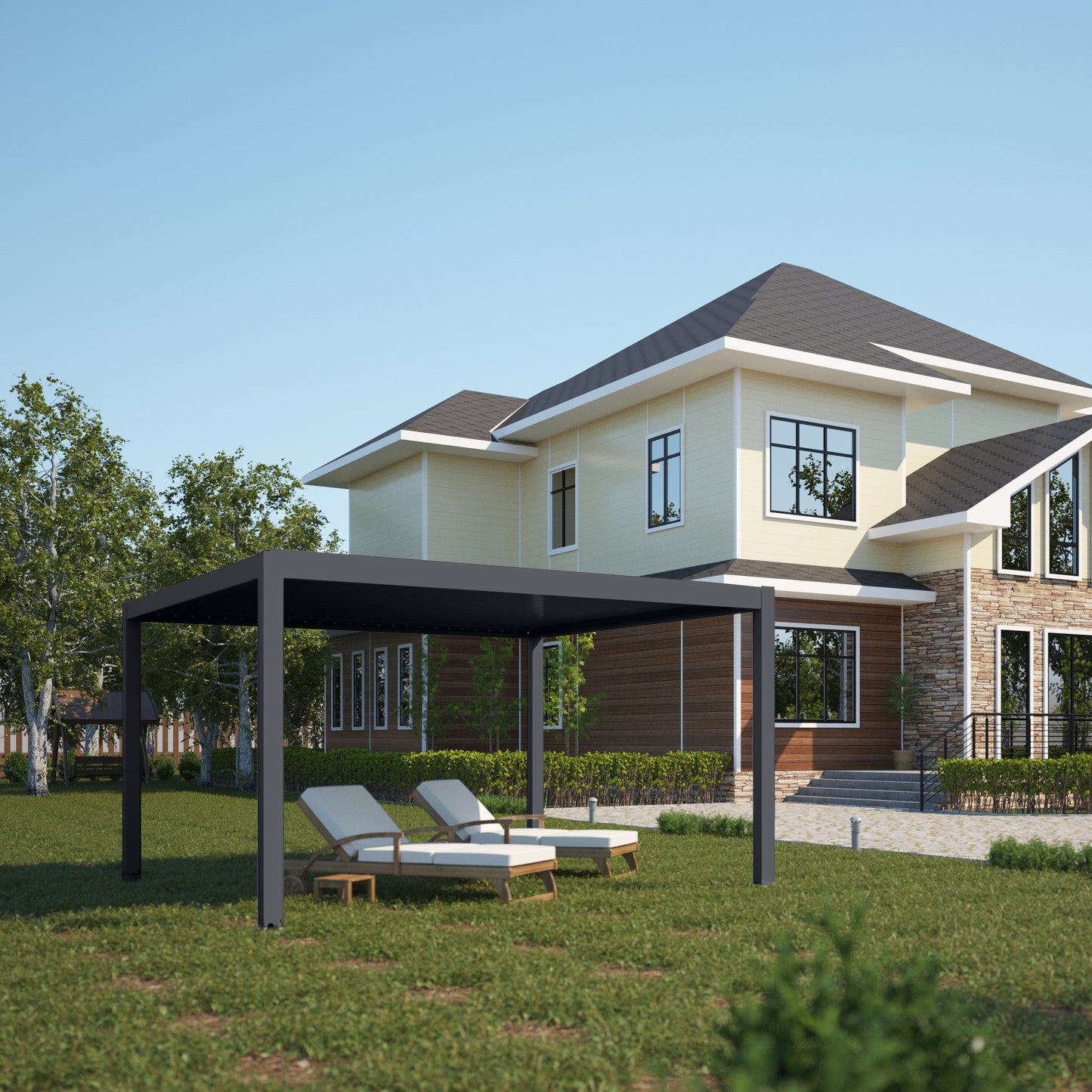 3000 L x 4000 W x 2500 H Louvred Pergola Louvre Roof Dark Grey