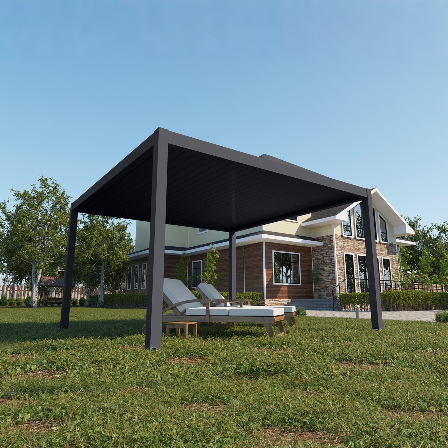 3000 L x 4000 W x 2500 H Louvred Pergola Louvre Roof Dark Grey