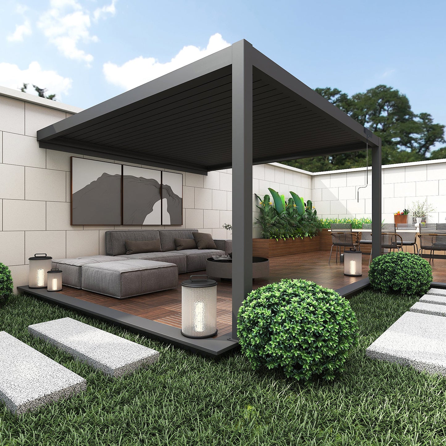 Wall-Mounted Manual Double-Layer Louver Pergola 3×3×2.5m Grey  Steelmates
