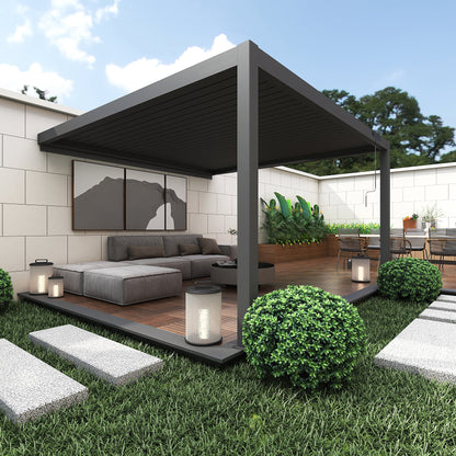 Wall-Mounted Manual Double-Layer Louver Pergola 3×3×2.5m Grey  Steelmates