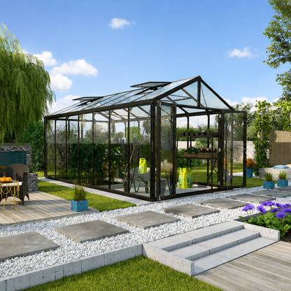 PC Roof Glasshouse with 4mm Clear Glass 2580 x 5400 x 2500mm Glasshouses Steelmates
