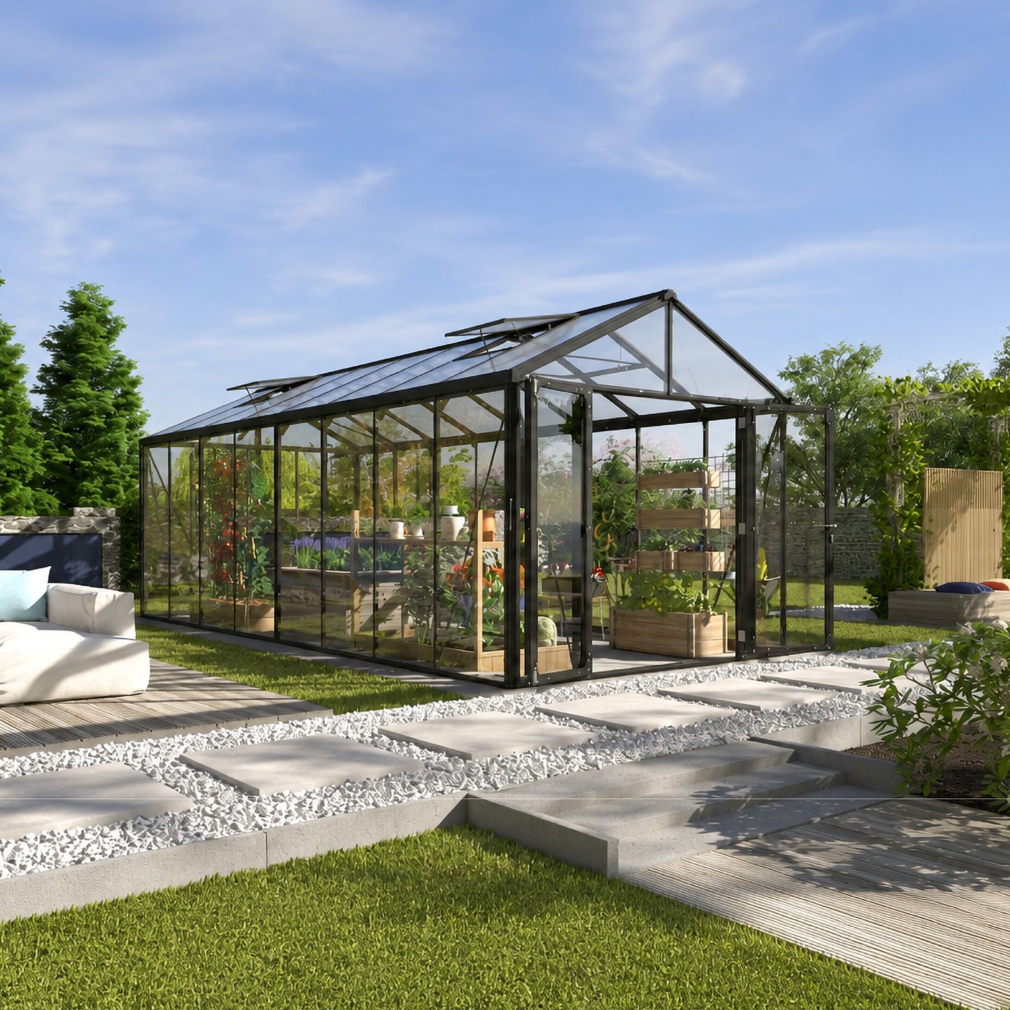 PC Roof Glasshouse with 4mm Clear Glass 2580 x 6140 x 2500mm Glasshouses Steelmates