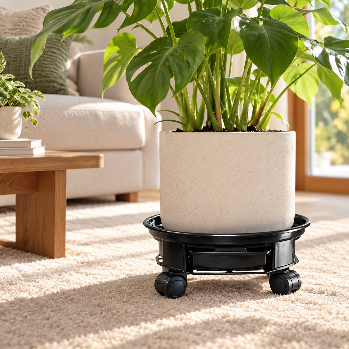 Heavy Duty Plant Caddy with Wheels, Round Pot Stand with Water Tray  Steelmates