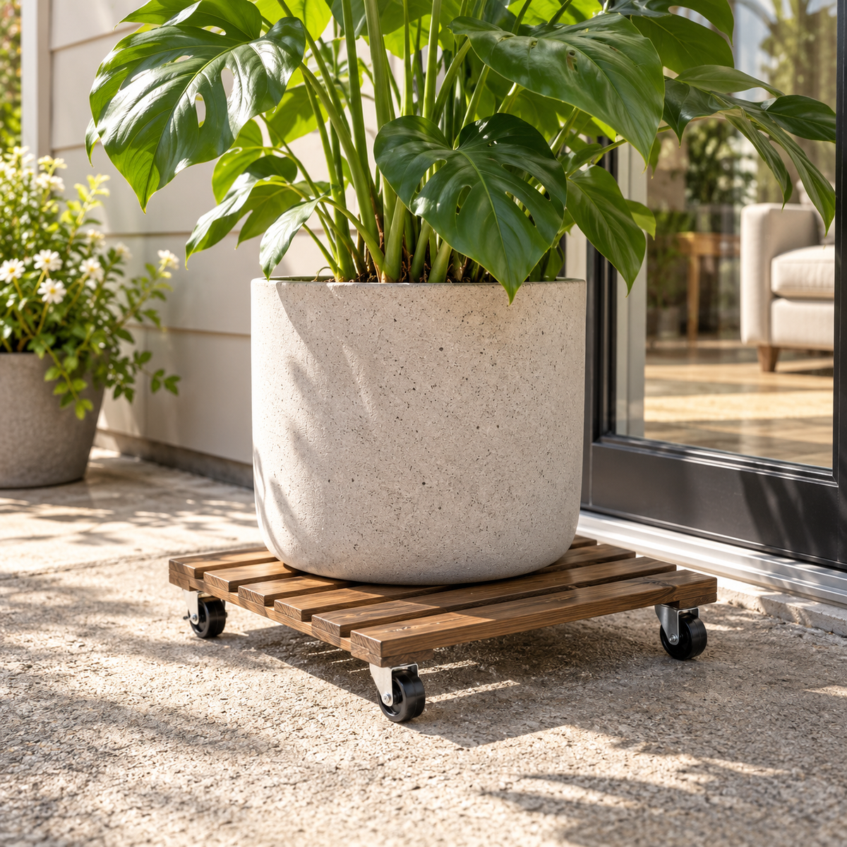 Square Wooden Plant Holder with Rolling Wheels Durable Mobile Plant Base for Indoor & Outdoor  Steelmates