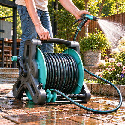 30m Garden Hose Reel with Reinforced Hose & Adjustable Spray Gun  Steelmates