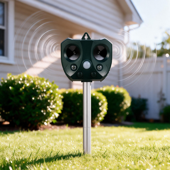 Solar Ultrasonic Animal Repeller with PIR Sensor & Flashing LED Lights  Steelmates